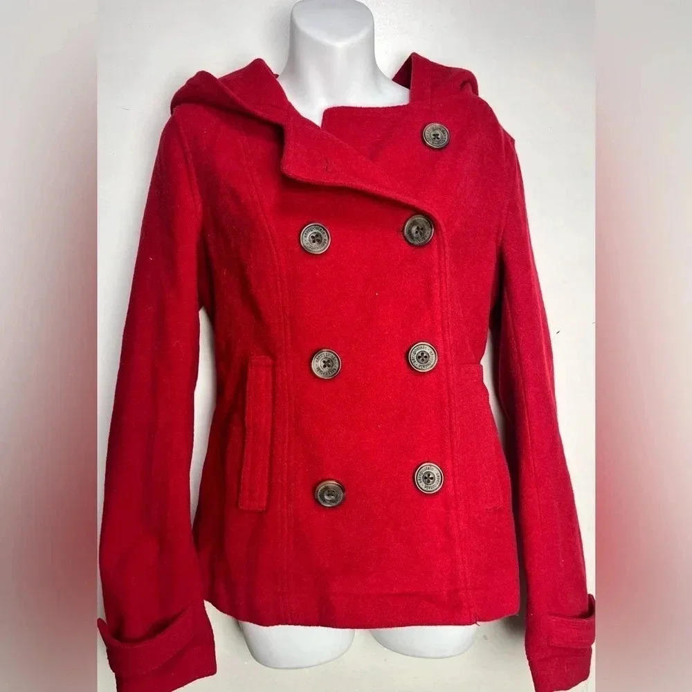 Aeropostale Soft Wool Blend Vintage Apple Red Peacoat Size M